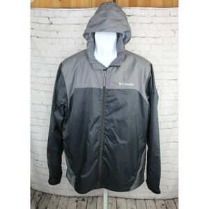 Men's Columbia Black Gray Hooded Collar Pockets Zip Up Windbreaker Jacket Coat M